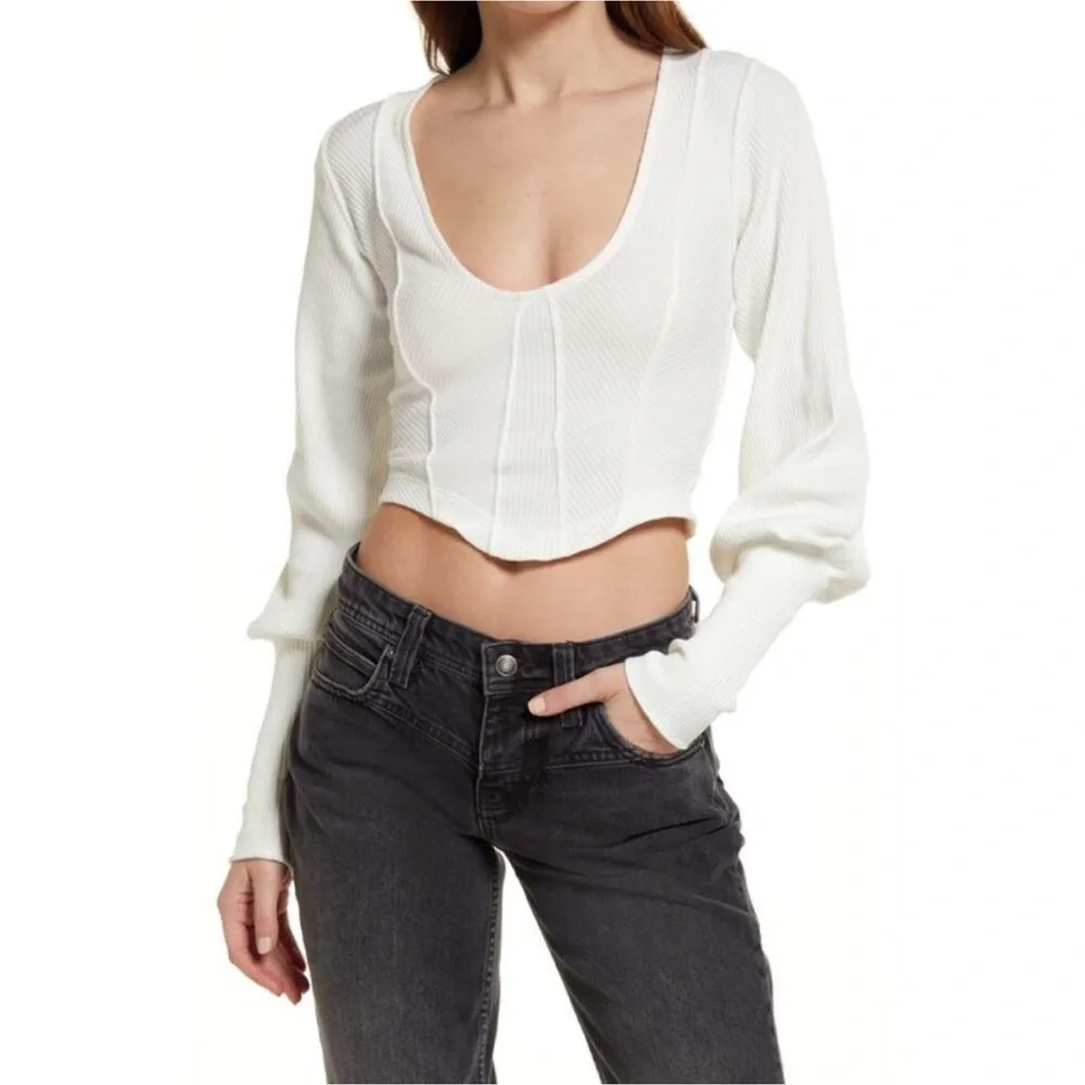 Free People White Ribbed Women's Top